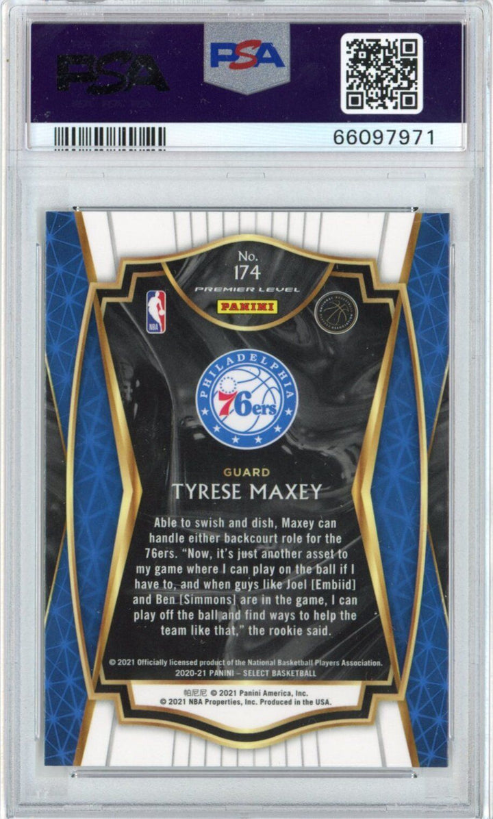 Graded 2020-21 Panini Select Tyrese Maxey #174 Premier Level Rookie Card PSA 10 Image 2