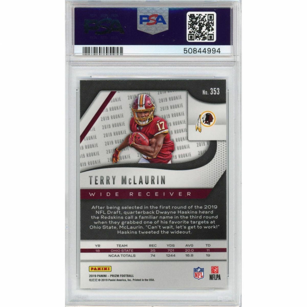 Graded 2019 Panini Prizm TERRY MCLAURIN #353 Rookie RC Football Card PSA 10 Mint Image 2
