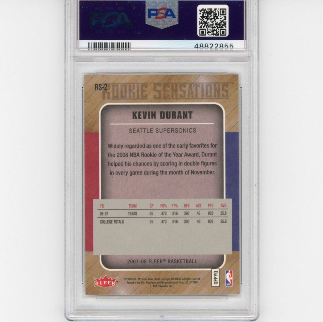 Graded 2007-08 Fleer Rookie Sensations KEVIN DURANT #RS-2 RC Card PSA 10 Mint Image 2