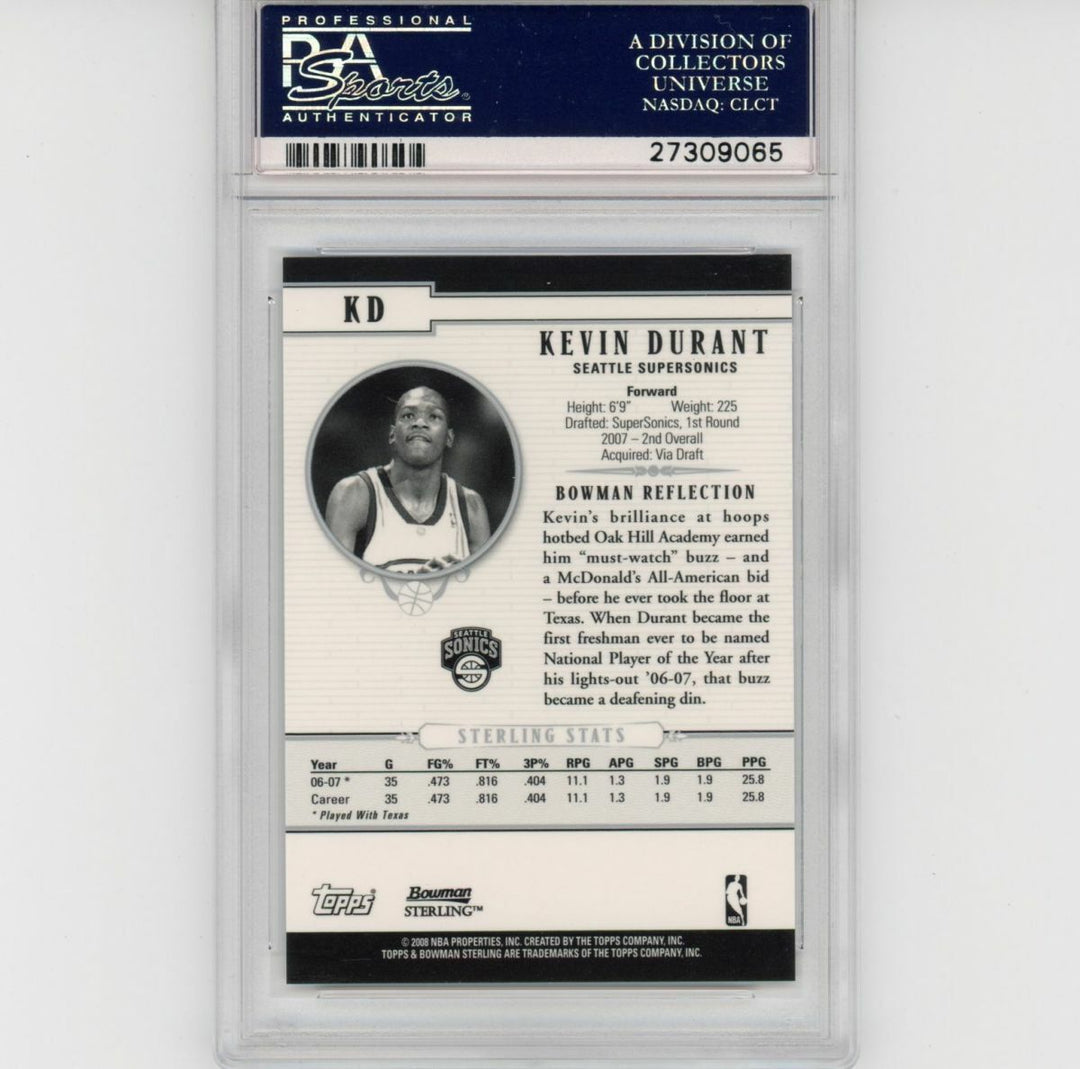Graded 2007-08 Bowman Sterling KEVIN DURANT #KD Rookie RC Basketball Card PSA 10 Image 9