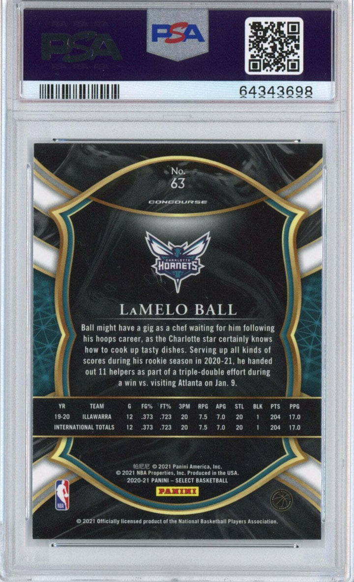 Graded 2020-21 Panini Select LaMelo Ball #63 Blue Retail Rookie RC Card PSA 10 Image 7