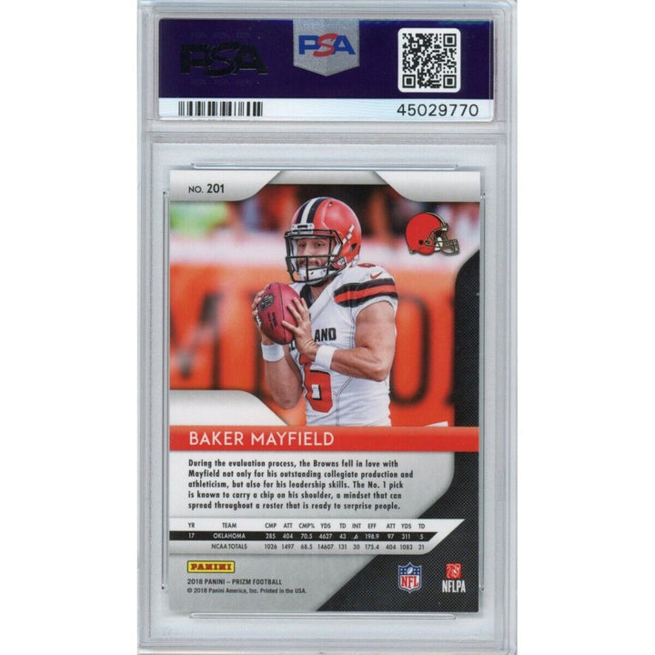 Graded 2018 Panini Prizm BAKER MAYFIELD #201 Rookie RC Football Card PSA 10 Image 5