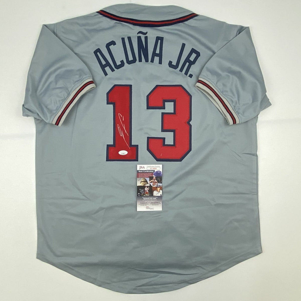 Autographed/Signed Ronald Acuna Jr. Atlanta White Baseball Jersey JSA COA