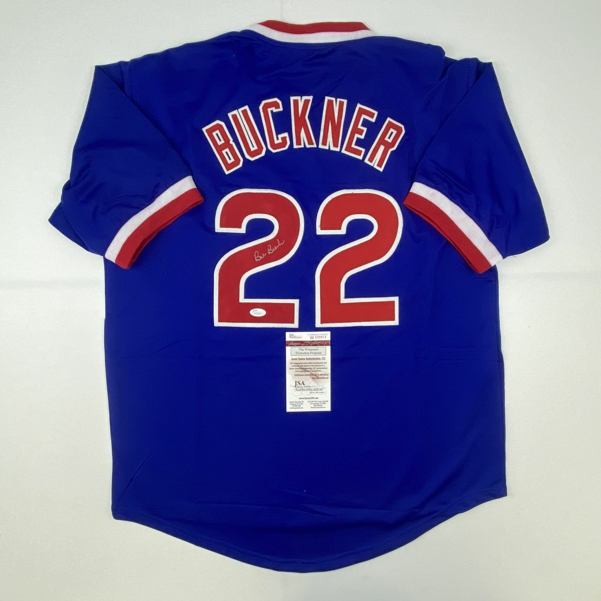 Autographed/Signed BILL BUCKNER Chicago Blue Baseball Jersey JSA