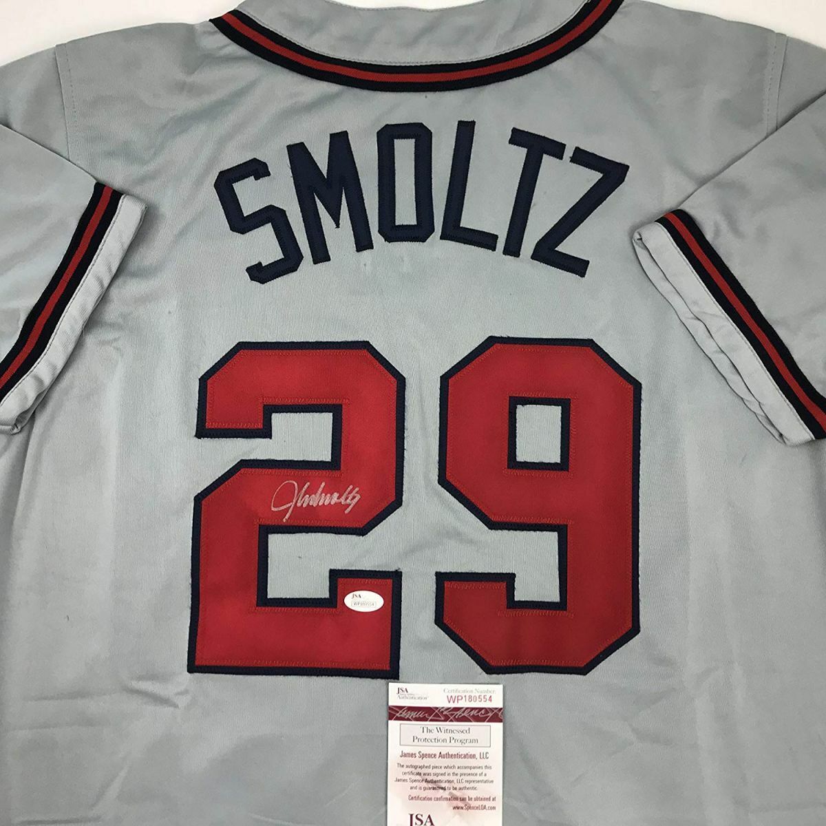 Autographed/Signed John Smoltz Atlanta White Baseball Jersey JSA COA