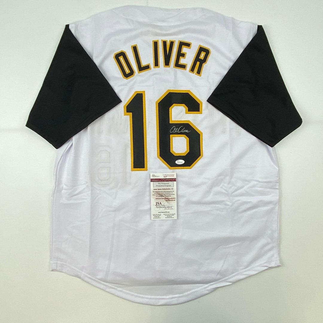 Autographed/Signed Al Oliver Pittsburgh Pirates White Baseball Jersey JSA COA Image 1