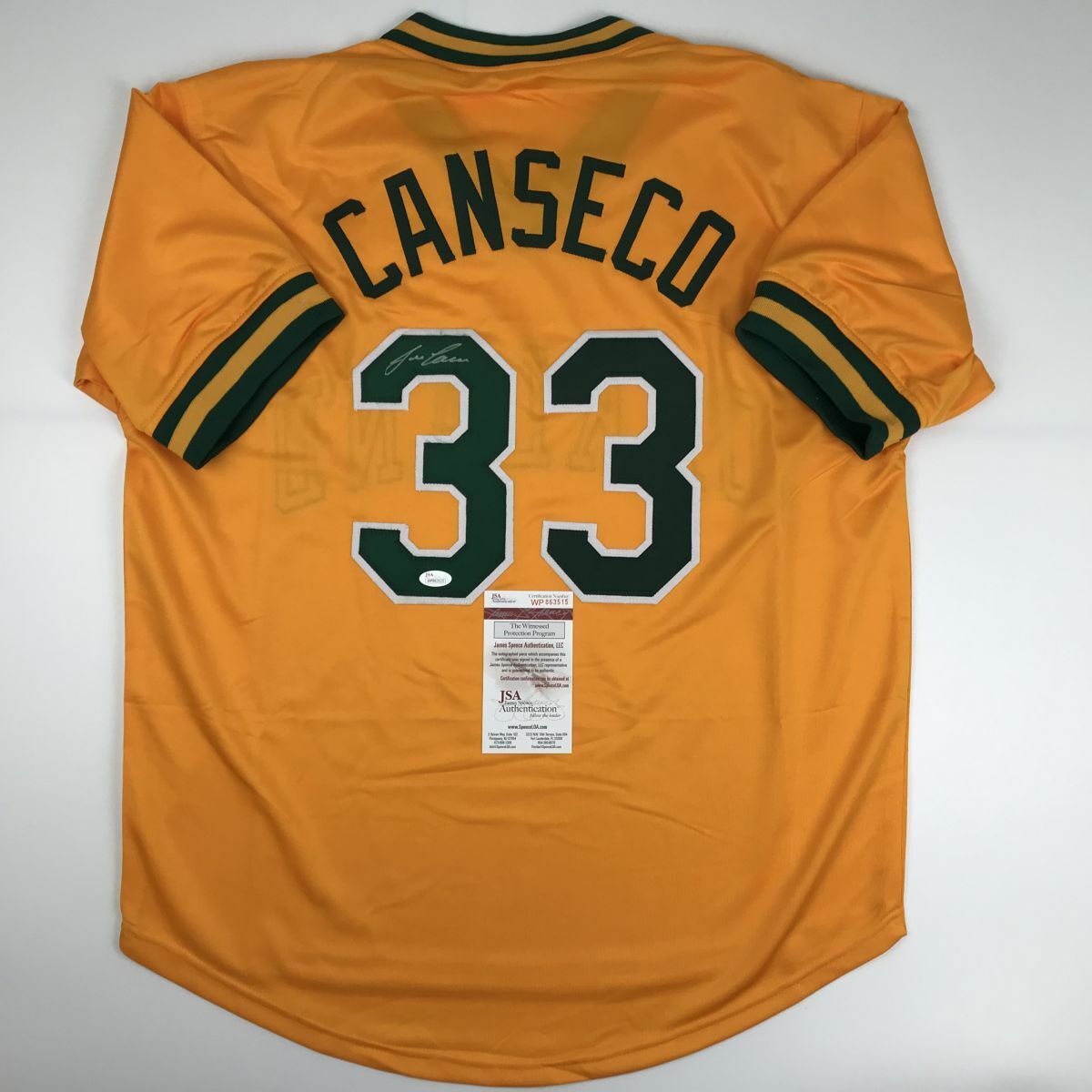 Jose Canseco signed jersey JSA Oakland Athletics Autographed at 's  Sports Collectibles Store