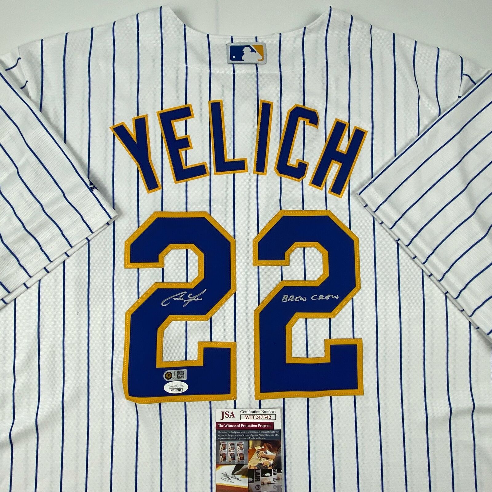 Autographed/Signed Christian Yelich Brew Crew Brewers Pinstripe