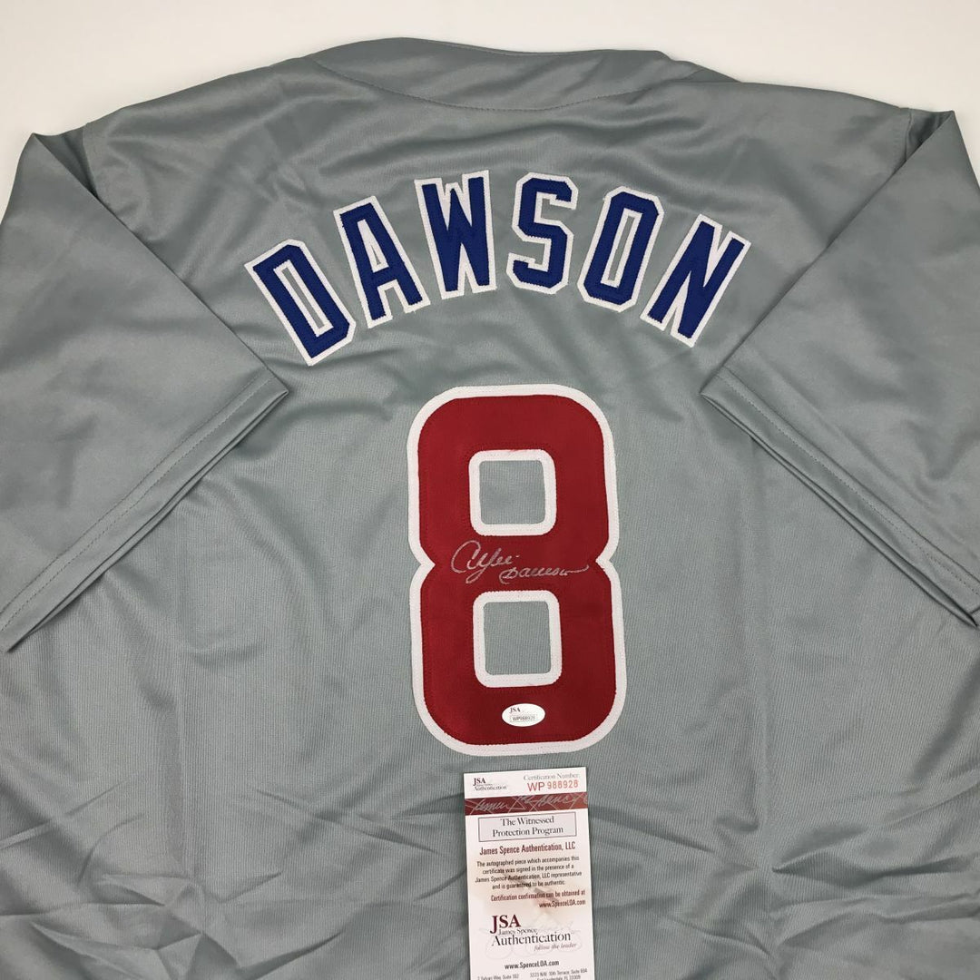 Autographed/Signed ANDRE DAWSON Chicago Grey Baseball Jersey JSA COA Auto Image 1