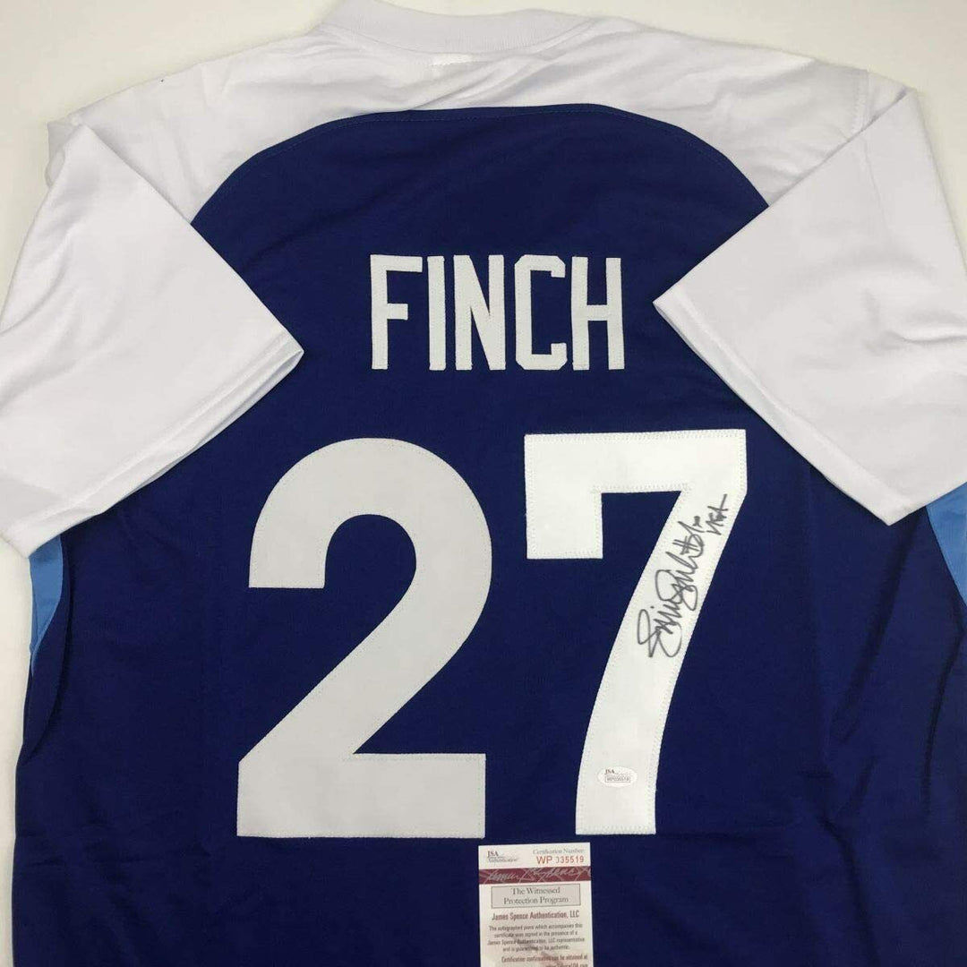 Autographed/Signed Jennie Finch USA Blue Team United States Softball Jersey JSA Image 2