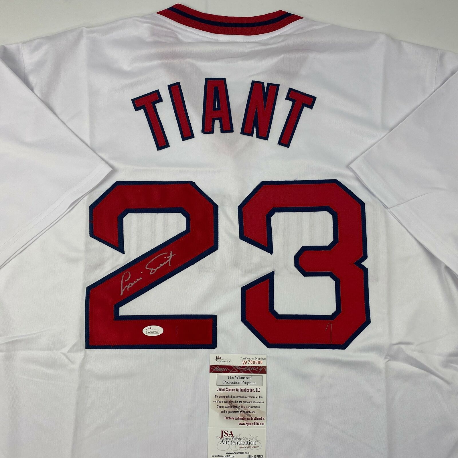 Autographed/Signed Luis Tiant Boston Red Sox White Baseball Jersey