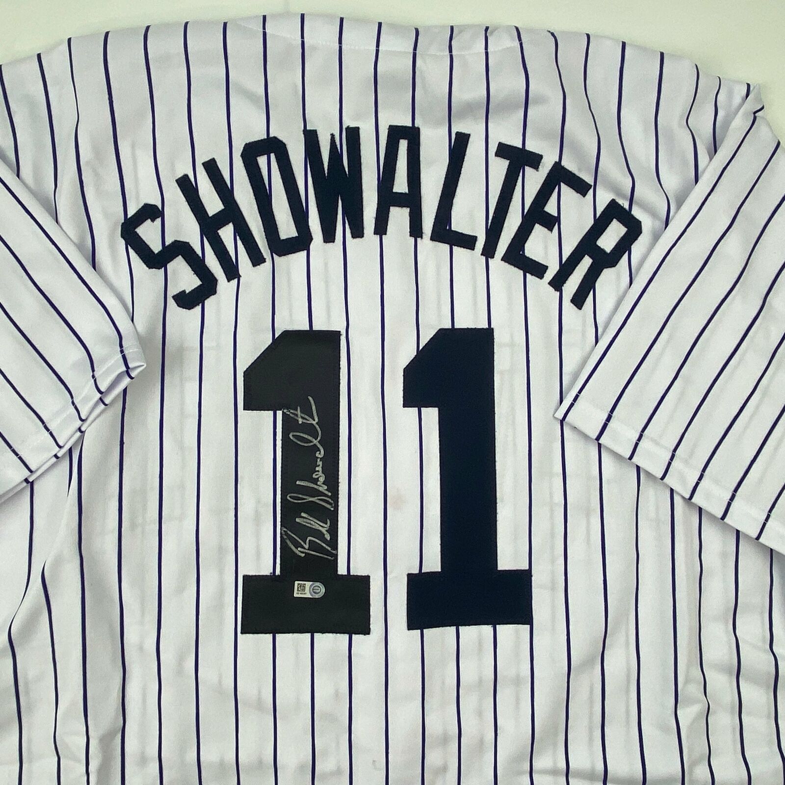 Autographed/Signed Buck Showalter New York Pinstripe Baseball Jersey MLB  COA - Hall of Fame Sports Memorabilia