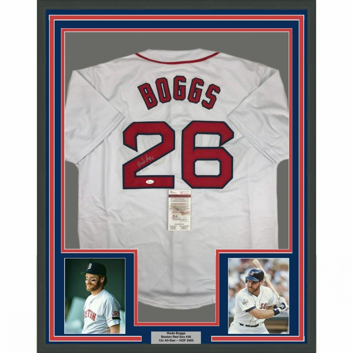 Autographed/Signed Wade Boggs Boston White Baseball Jersey JSA COA