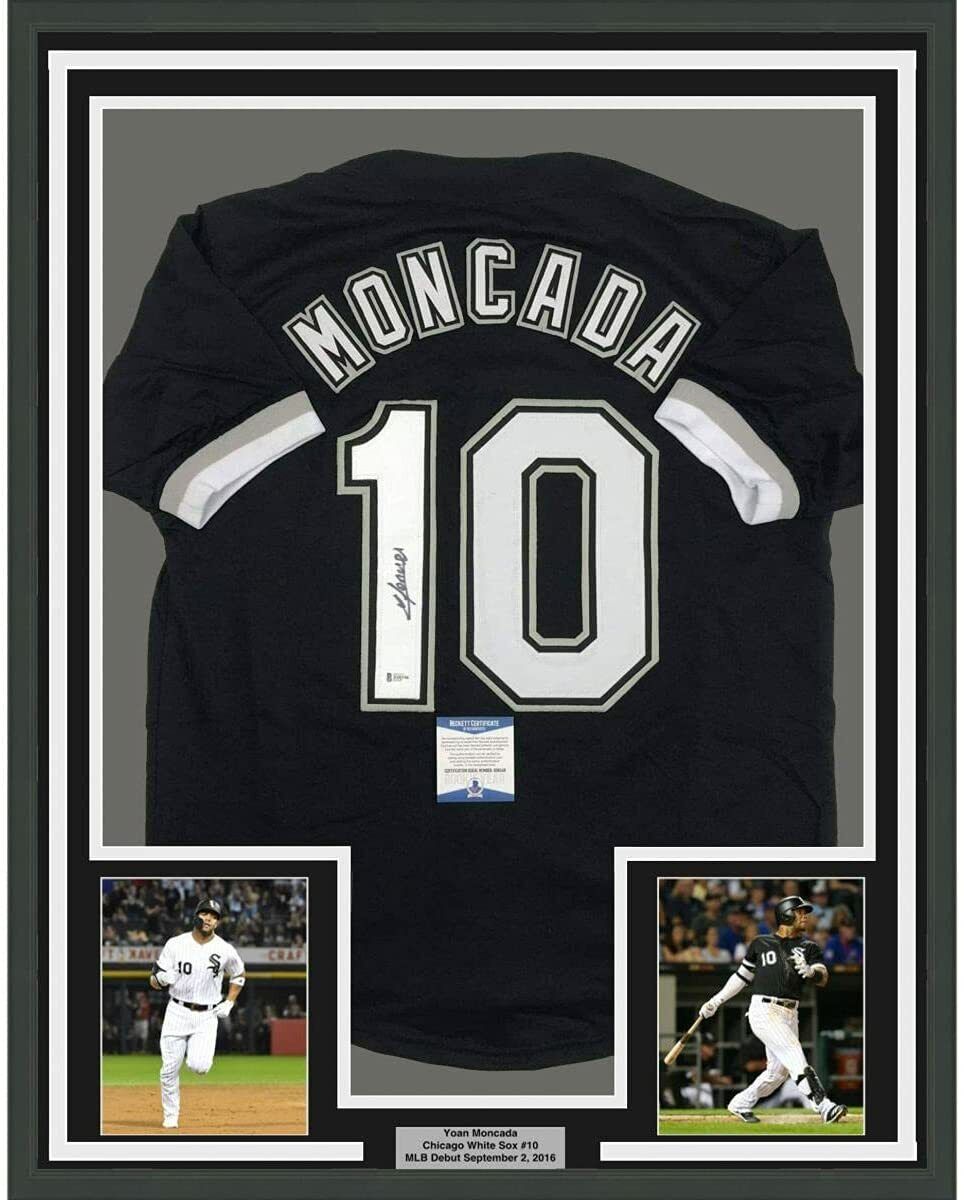 Framed Autographed/Signed Yoan Moncada 33x42 Chicago Black Jersey Beckett COA Image 1