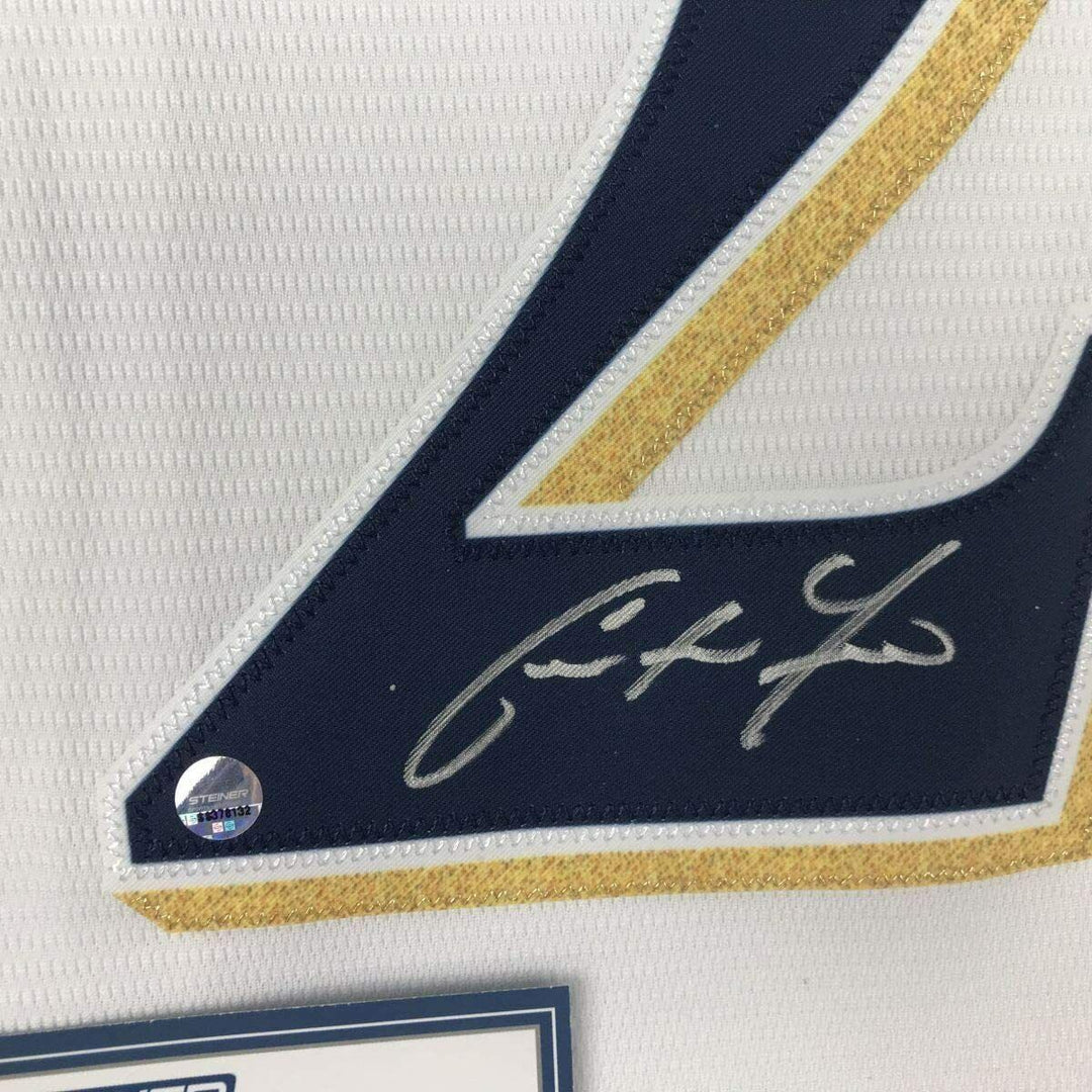 FRAMED Autographed/Signed CHRISTIAN YELICH 33x42 Brewers Jersey Steiner COA Image 8