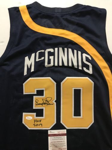 Autographed/Signed GEORGE MCGINNIS HOF 17 Indiana Blue Basketball Jersey JSA COA Image 1