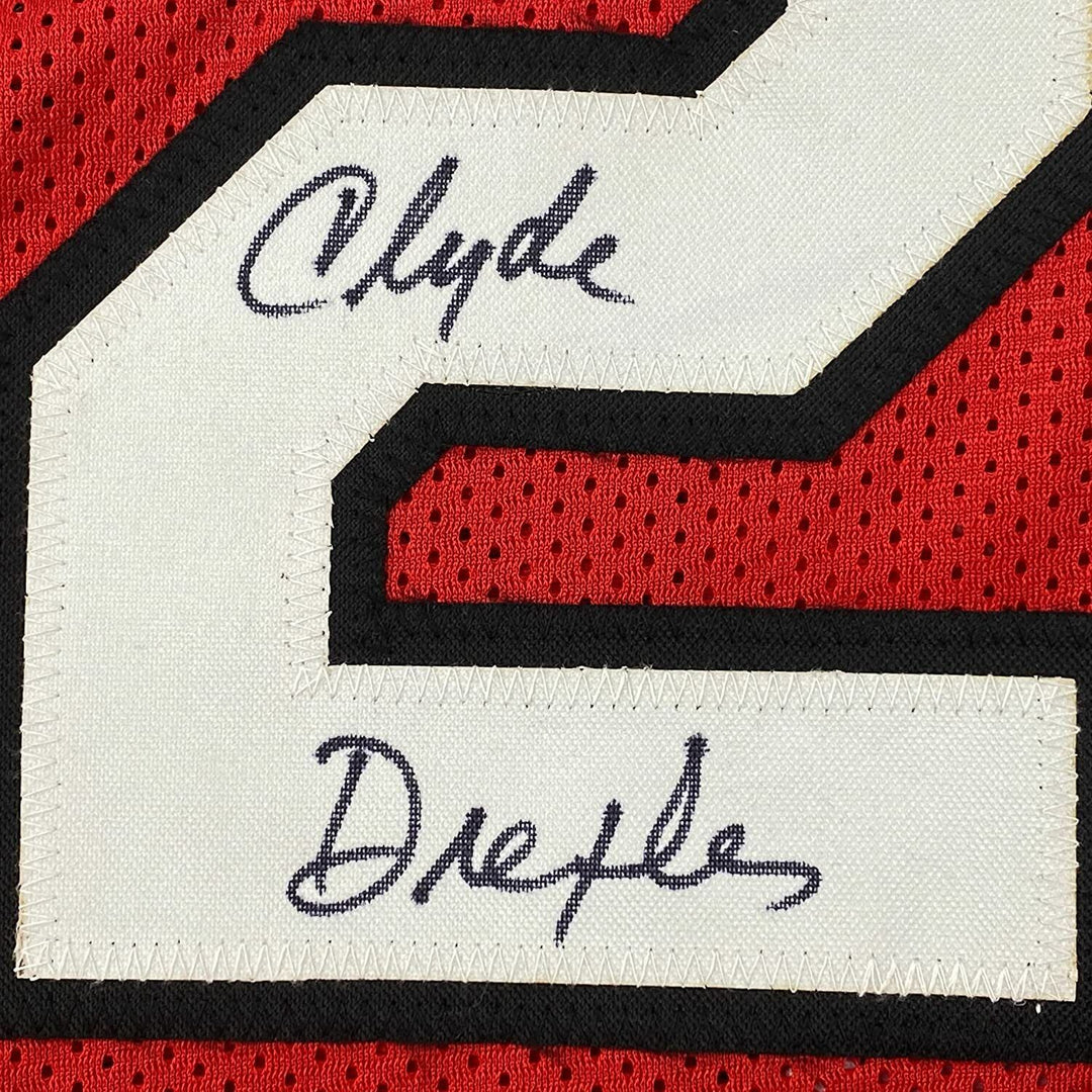 Framed Autographed/Signed Clyde Drexler 33x42 Portland Red Jersey JSA COA Image 11