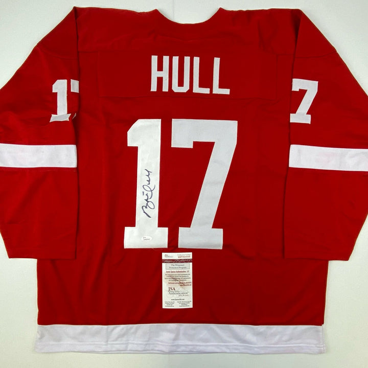 Autographed/Signed Brett Hull Detroit Red Hockey Jersey JSA COA Auto Image 1