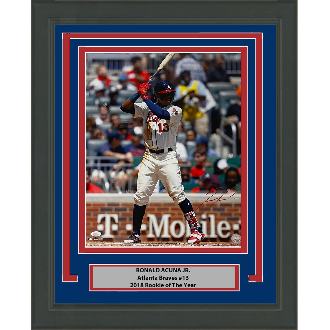 Framed Autographed/Signed Ronald Acuna Jr. Atlanta Braves 16x20 Photo JSA COA #9 Image 1