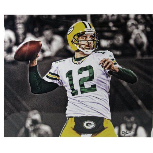 AARON RODGERS THROWING BALL GREEN BAY PACKERS 20x24 WILLIAM HAUSER PHOTO SIGNING Image 1