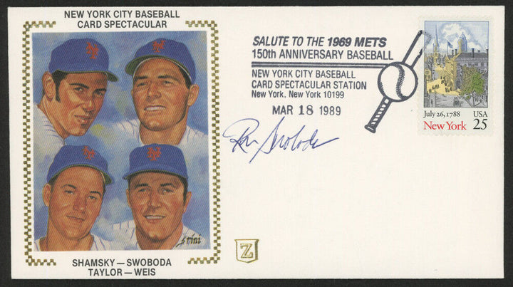 RON SWOBODA SIGNED 1989 NYC BASEBALL CARD SPECTACULAR SALUTE TO 1969 METS COVER Image 1