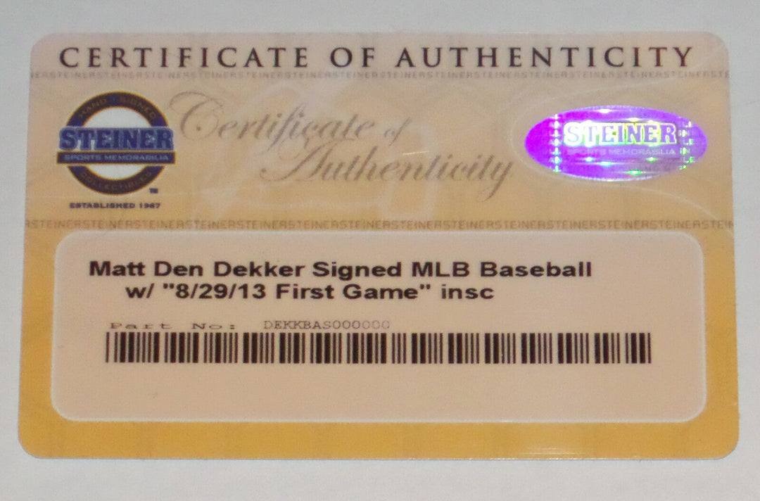 MATT DEN DEKKER SIGNED FIRST GAME BALL WASHINGTON NATIONALS NY METS  STEINER COA Image 3