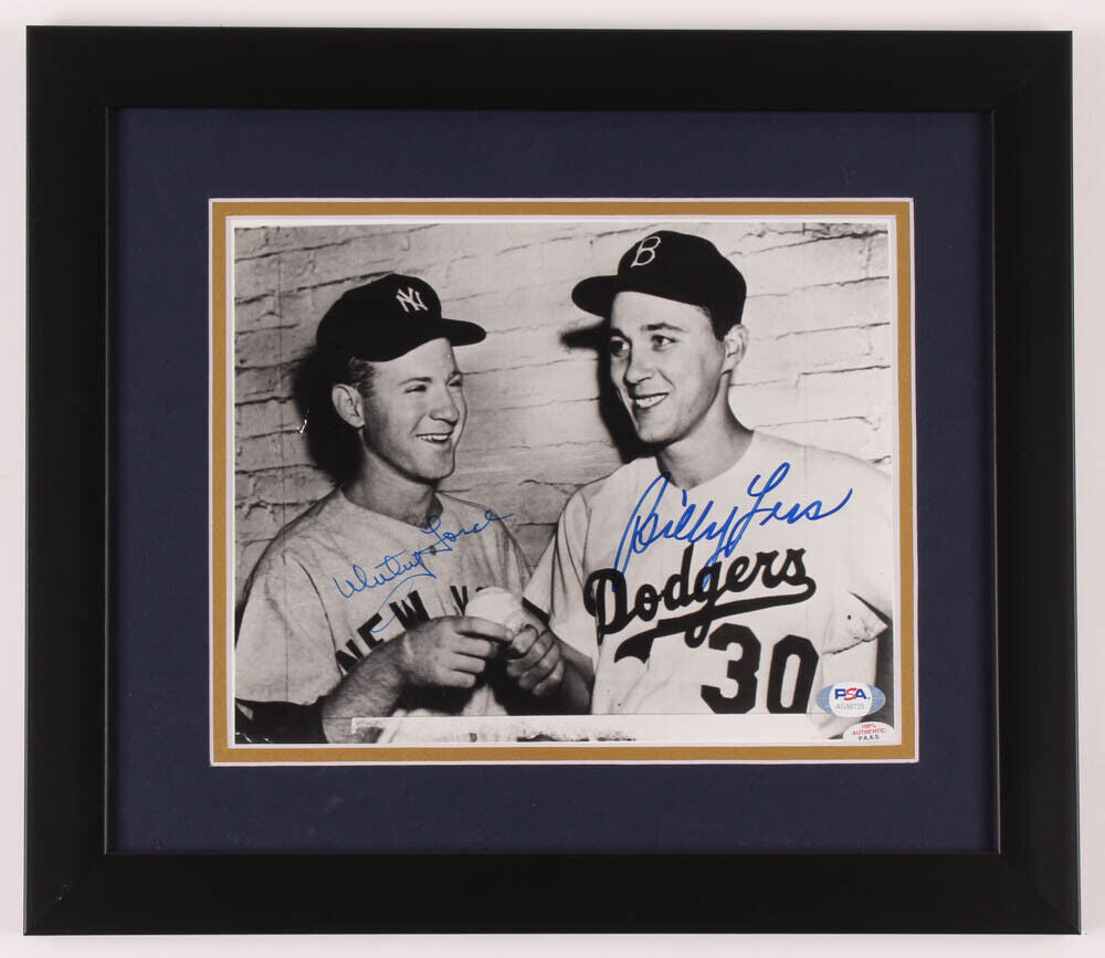 WHITEY FORD & BILLY LOES SIGNED YANKEES DODGERS 13x15 FRAMED PHOTO DISPLAY w/PSA Image 1