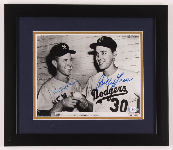 WHITEY FORD & BILLY LOES SIGNED YANKEES DODGERS 13x15 FRAMED PHOTO DISPLAY w/PSA Image 1