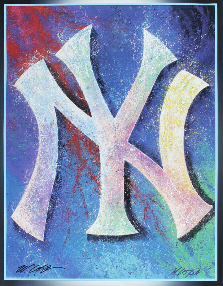 BILL LOPA ARTIST SIGNED NEW YORK YANKEES 21x27 INTERLOCKING "NY" PRISTINE PRINT  Image 1