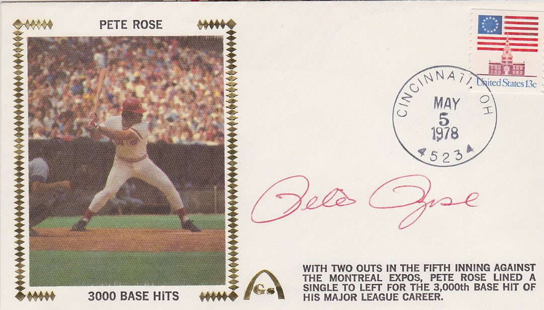 PETE ROSE SIGNED CINCINNATI OHIO STAMPED CACHET COVER 3000 MLB HITS vs EXPOS JSA Image 1