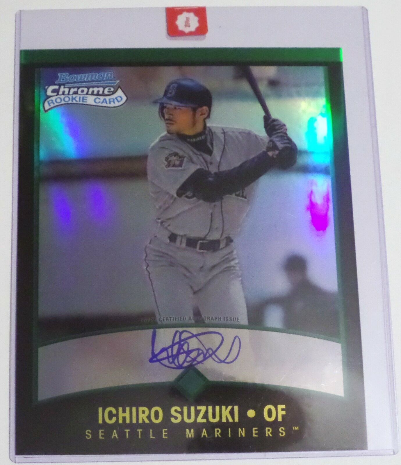 ICHIRO SUZUKI AUTOGRAPHED 2001 BOWMAN CHROME ROOKIE 8X10 JUMBO CARD -  ORANGE # to 25