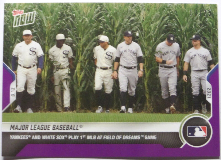 FIELD OF DREAMS TOPPS NOW PURPLE PARALLEL CARD #649 YANKEES vs WHITE SOX IN IOWA Image 1