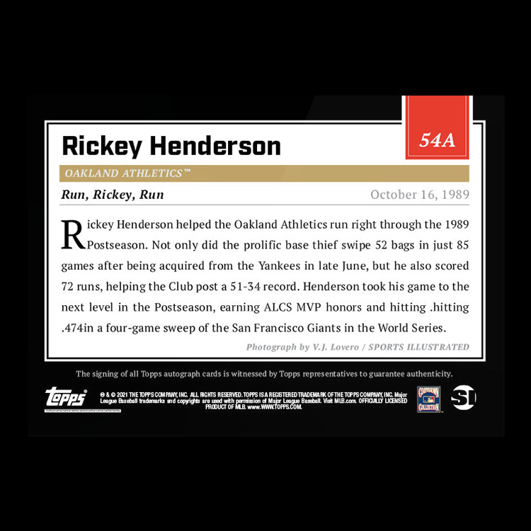 RICKEY HENDERSON SIGNED TOPPS x SPORTS ILLUSTRATED RUN, RICKEY