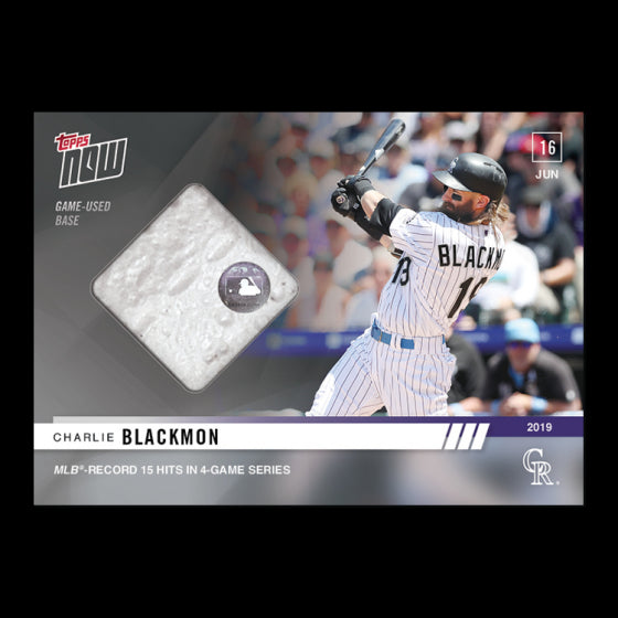 2019 CHARLIE BLACKMON 15 HITS IN 4 GAME SERIES TOPPS NOW GAME USED BASE CARD 386 Image 1
