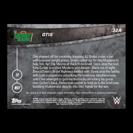 OTIS SIGNED 2020 TOPPS NOW CARD #32A WINS MONEY IN THE BANK LADDER MATCH #04/25 Image 2