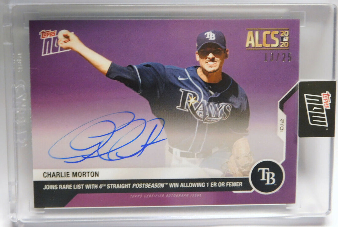 CHARLIE MORTON SIGNED 4 STRAIGHT POSTSEASON WINS TOPPS NOW ALCS AUTO CARD #404A Image 3
