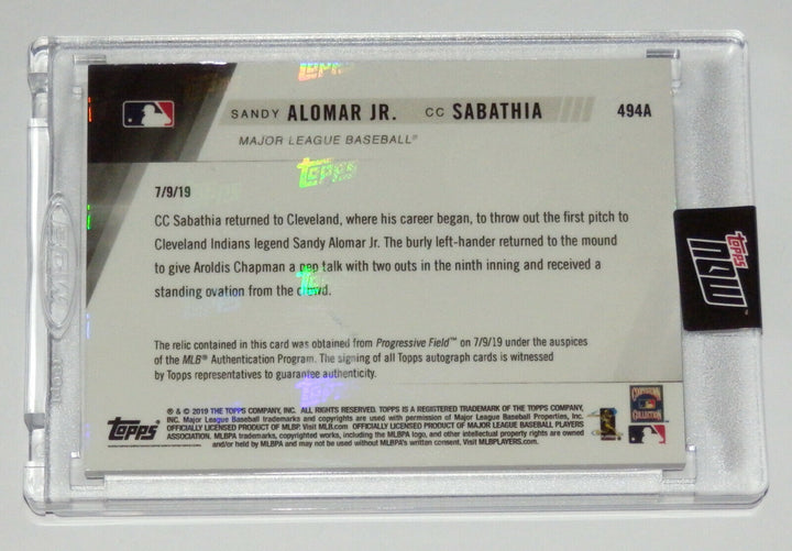CC SABATHIA SANDY ALOMAR SIGNED GAME USED 1st PITCH ASG BASE TOPPS NOW CARD 494A Image 2