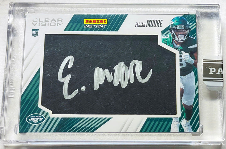 ELIJAH MOORE SIGNED PANINI INSTANT CLEAR VISION SWATCH NY JETS ROOKIE CARD #CV14 Image 3