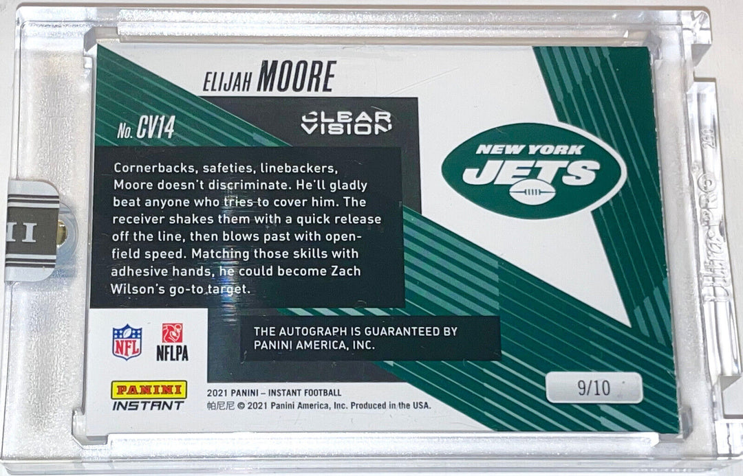 ELIJAH MOORE SIGNED PANINI INSTANT CLEAR VISION SWATCH NY JETS ROOKIE CARD #CV14 Image 4