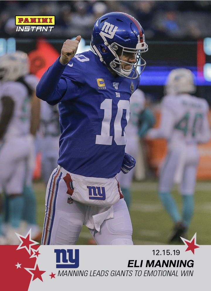 2019 ELI MANNING LEADS GIANTS TO WIN FINAL CAREER GAME PANINI INSTANT CARD #139 Image 1