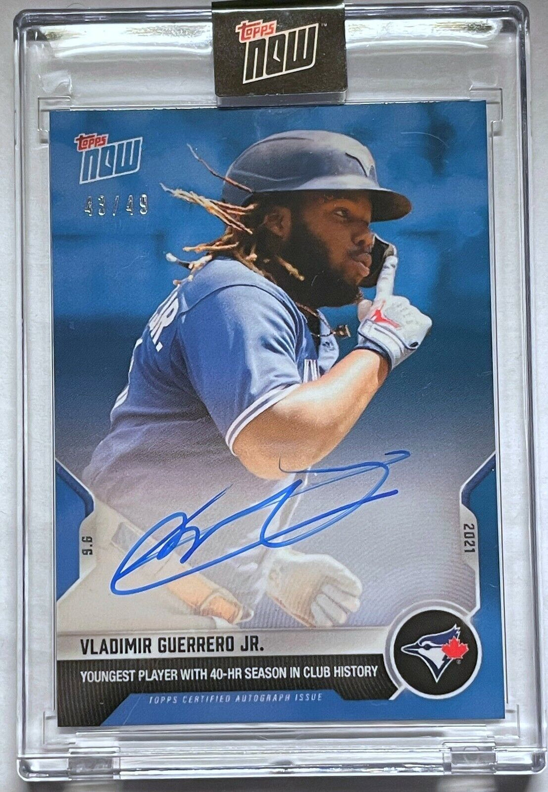 2021 VLADIMIR GUERRERO JR SIGNED YOUNGEST 40 HR SEASON TOPPS NOW AUTO CARD #767B Image 8
