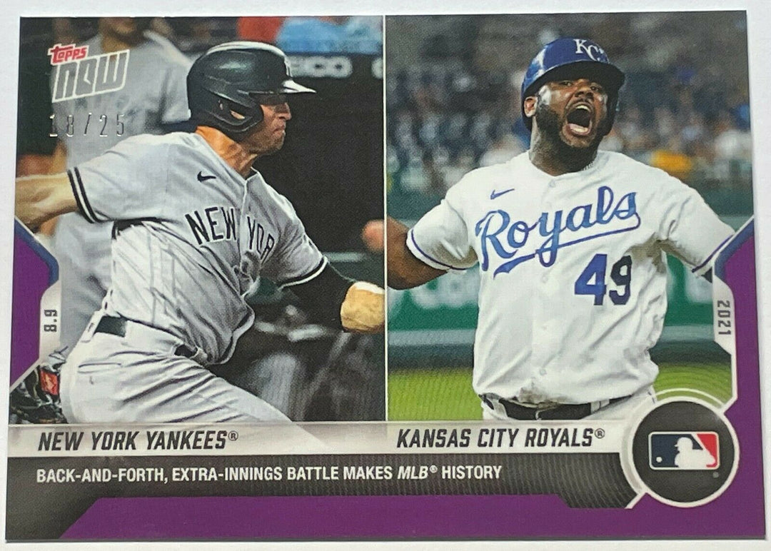 YANKEES vs ROYALS BACK-AND-FORTH MLB HISTORY TOPPS NOW PURPLE PARALLEL CARD #638 Image 4