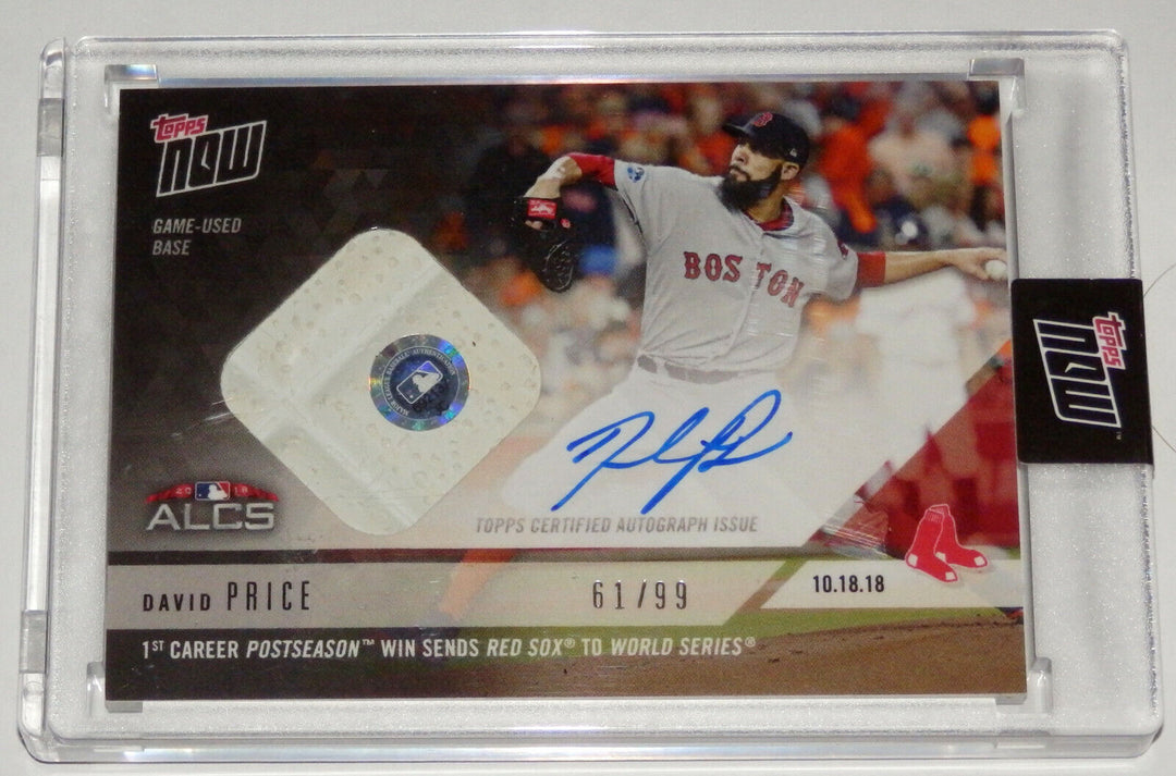 2018 DAVID PRICE SIGNED GAME USED BASE ALCS CLINCHER TOPPS NOW RED SOX CARD 959A Image 2