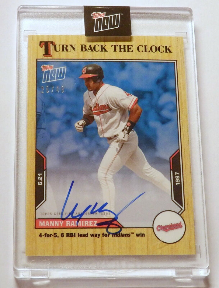 MANNY RAMIREZ SIGNED TOPPS TURN BACK THE CLOCK 1997 4-FOR-5 +6 RBI AUTO CARD 82A Image 3