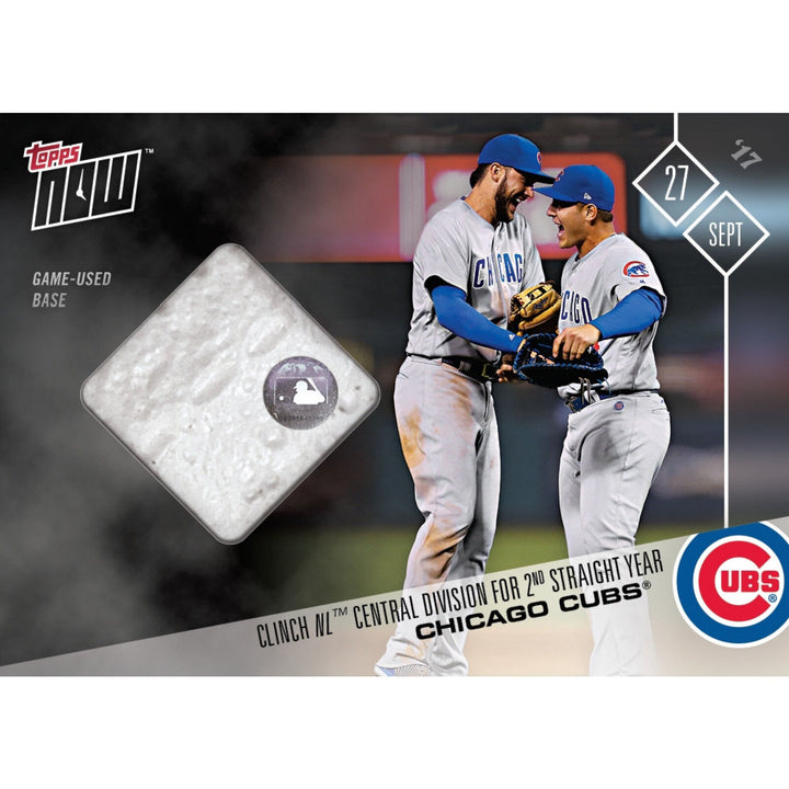 2017 CHICAGO CUBS CLINCH NL CENTRAL TOPPS NOW #663A GAME USED BASE RELIC CARD 30 Image 1