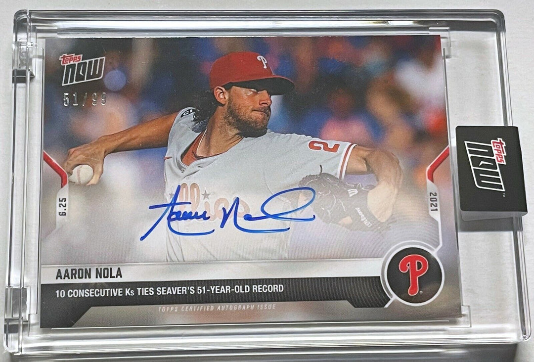 AARON NOLA SIGNED TIES TOM SEAVER MLB STRIKEOUT RECORD TOPPS NOW AUTO CARD #414A Image 3