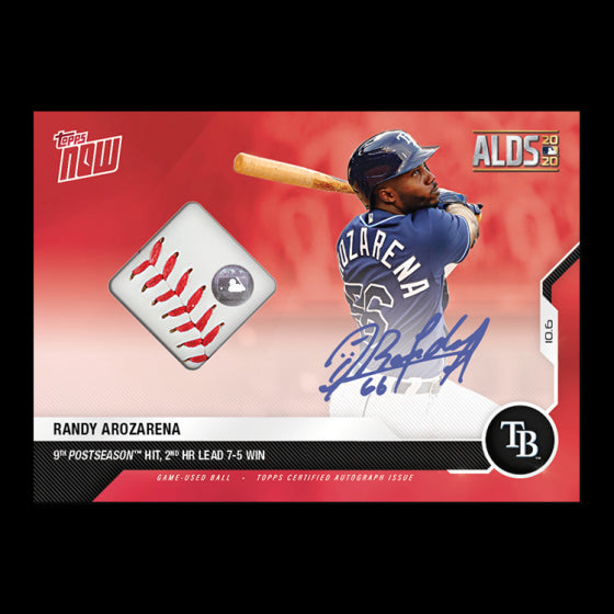 2020 RANDY AROZARENA SIGNED TOPPS NOW ALDS GAME USED BALL AUTO RELIC CARD #374B Image 4