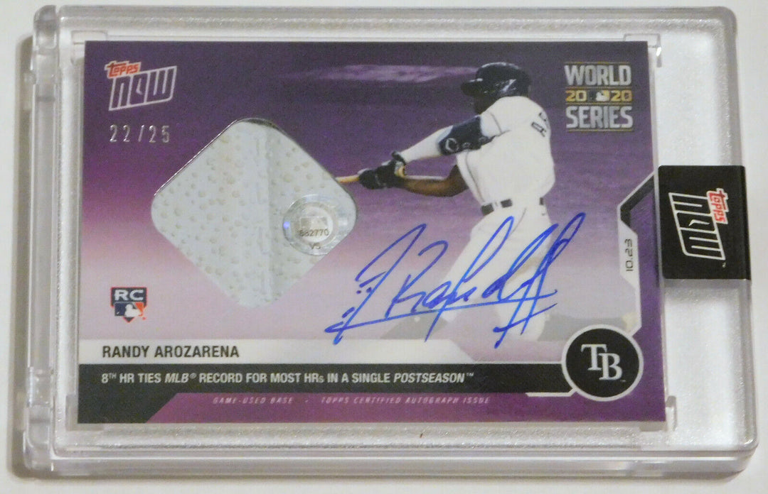 2020 RANDY AROZARENA TOPPS NOW WORLD SERIES GAME USED BASE RELIC AUTO CARD #460A Image 3