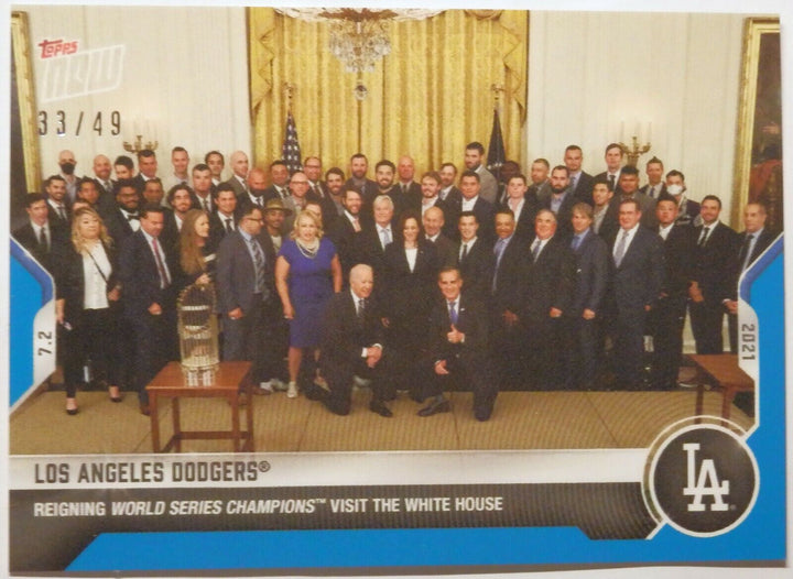 DODGERS WORLD SERIES CHAMPS VISIT WHITE HOUSE TOPPS NOW BLUE PARALLEL CARD #447 Image 1
