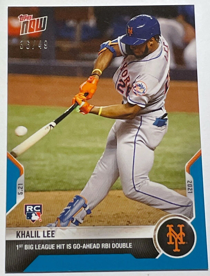 2021 KHALIL LEE 1st BIG LEAGUE HIT TOPPS NOW METS ROOKIE BLUE PARALLEL CARD #250 Image 1